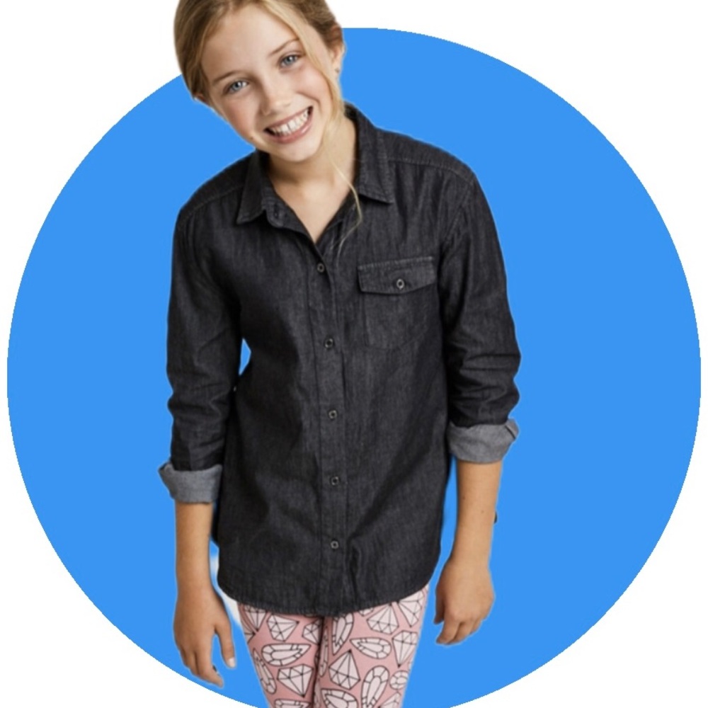 Girls’ Dark Gray Denim Shirt, 14/16